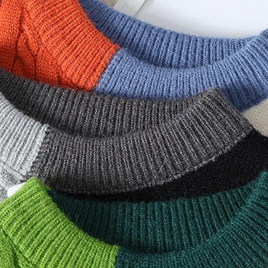 Męski zimowy sweter nieregularny blok kolorów wzór patchwork okrągły dekolt dzianinowy luźny długie rękawy gruby sportowy sweter do codziennego noszenia