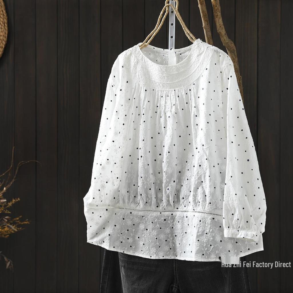 Spring 2026 Women's Polka Dot Embroidered Jacquard Shirt with Back Buttons