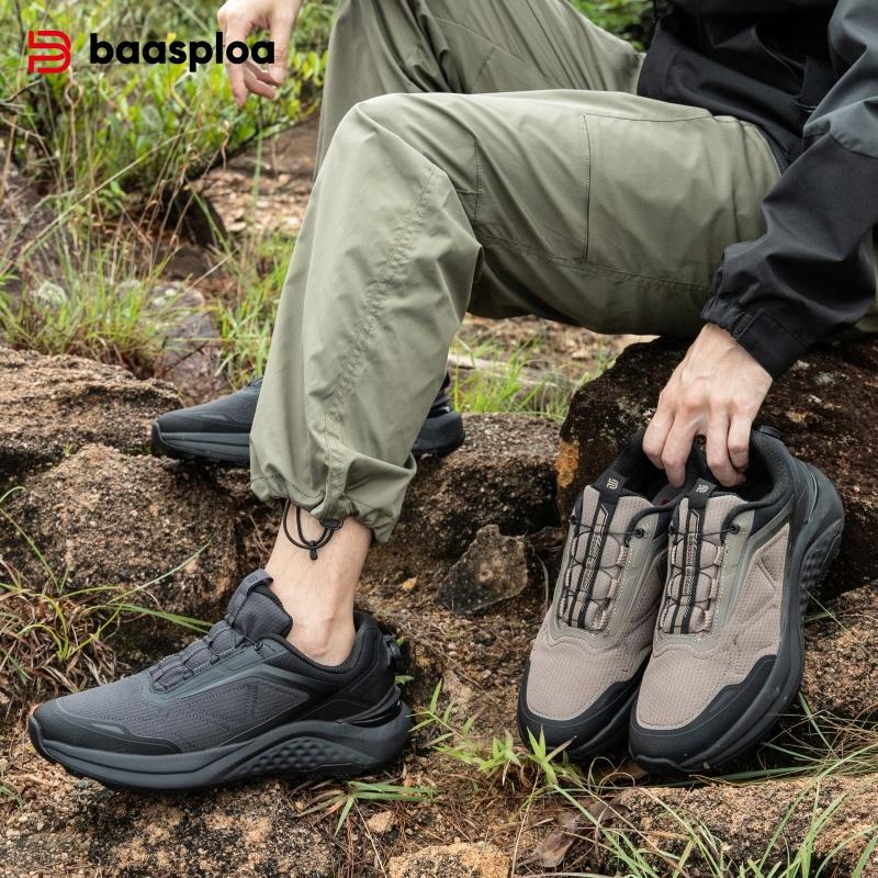 Baasploa men's hiking shoes, rotary buckle outdoor sports shoes, men's comfortable soft-soled casual walking shoes, anti-slip warm shoes