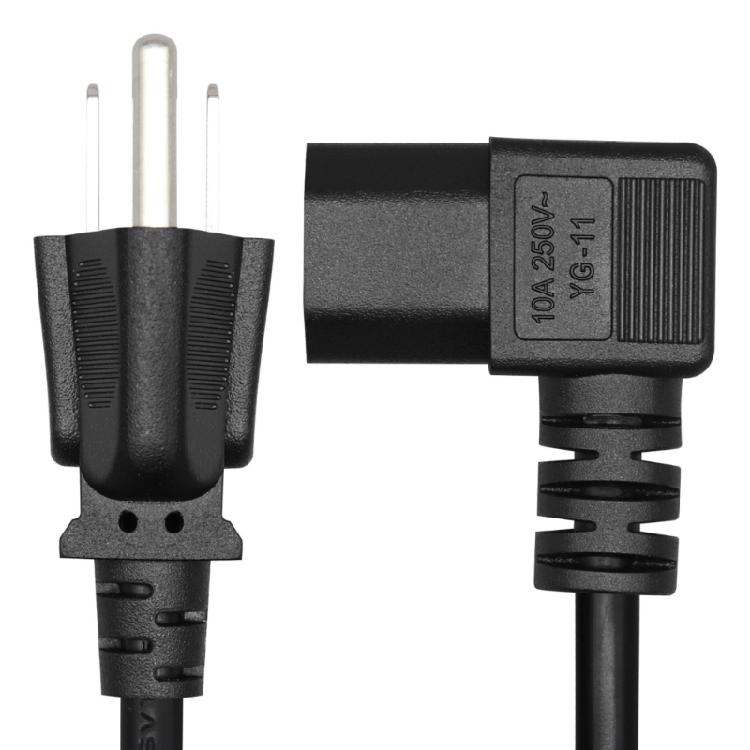 Spare Power Cord for Compatible Consumer Electronics, with a 3-Prong Male End and Left-Angle Three-Slot Female End for Near-Wall Cable Routing