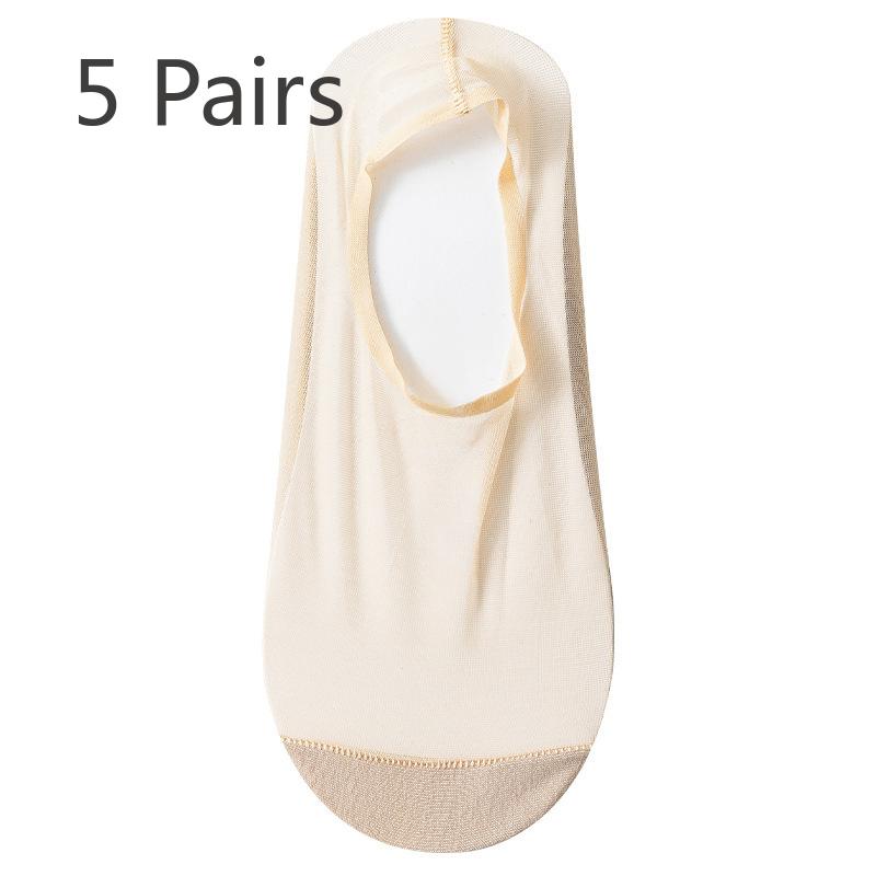 

5 пар женских летних тонких силиконовых нескользящих сетчатых носков-лодочек Light Eyed Low Top 5 Pairs телесный