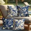 1/4pcs 2D Flat- Navy Blue Chinoiserie Peacock and Peony Floral Throw Pillow Cover Home outdoor decoration cushion cover