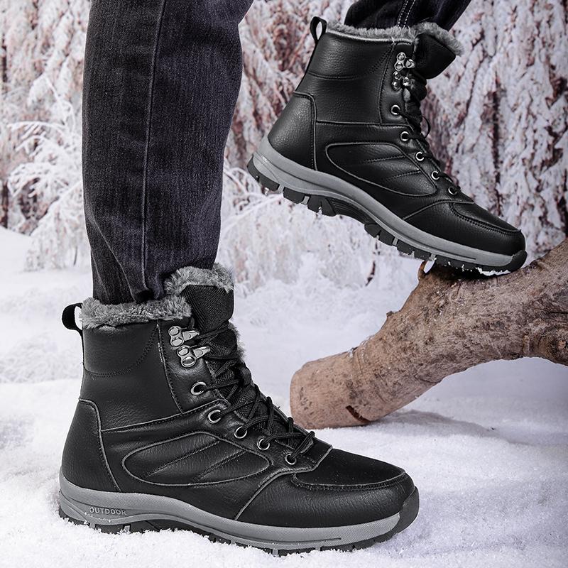 High Top Men Boots Plush Warm Ankle Boots Lace Up Black Snow Boots High-quality Winter Leather Luxury Sneakers Shoes size39-48