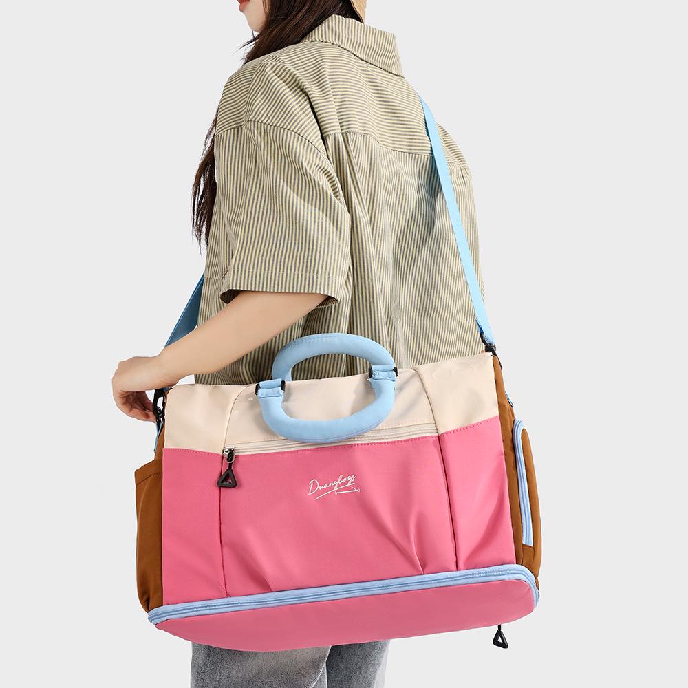 Dopamine Color Block Yoga Sports Bag with Shoe Compartment - Large Capacity for Short Trips