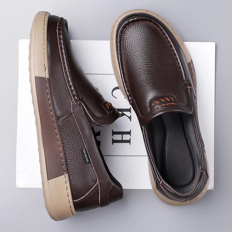 Genuine Leather Men Shoes Luxury Brand Business Formal Casual Mens New Loafers Moccasins Soft Breathable Slip On Boat Shoes High