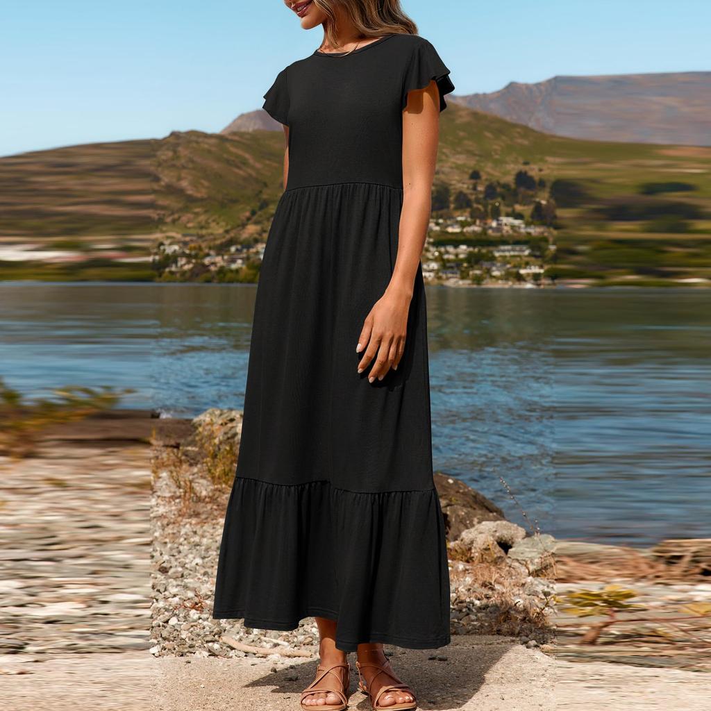 Damskie sukienki koszulowe midi z krótkim rękawem w jednolitym kolorze