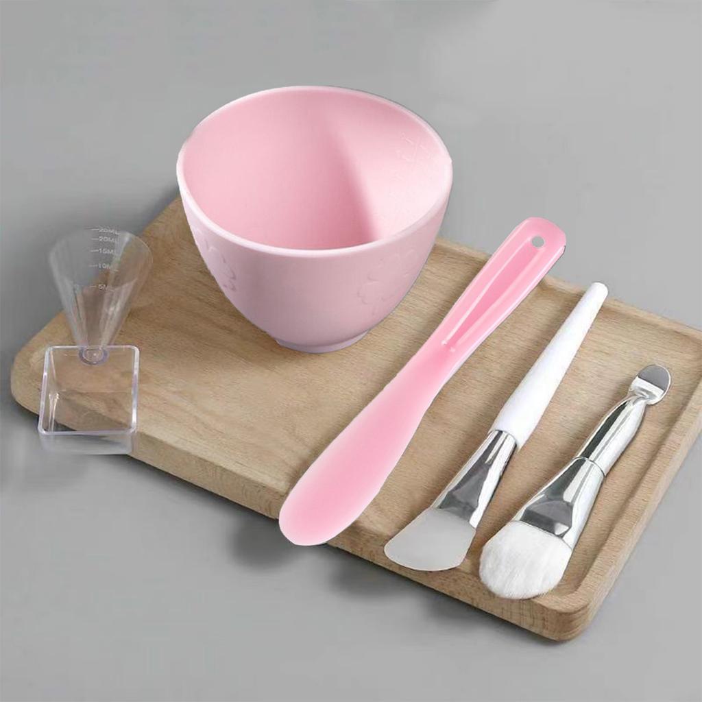 Set de cinci boluri de amestec din silicon Include bol, pensulă, spatulă și pahar gradat Disponibil în trei culori Perfect pentru măști de față DIY la salon acasă