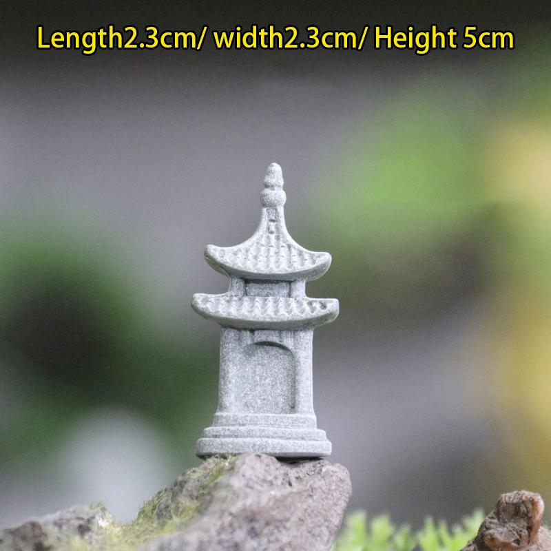 Vintage Zen Miniatyr Sand Stone Tower Pavilion Ornaments Lyktfigurer Japansk hage Bonsai Rockery Lanscaping Home Decor