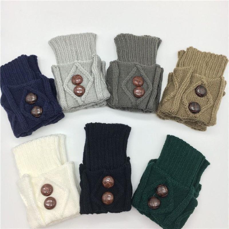1 Pairs Autumn Winter Women'S Short Rhombus Flip 2 Button Foot Warmer Knitted Fabric Socks Fashion Boot Cover Leg Warmers