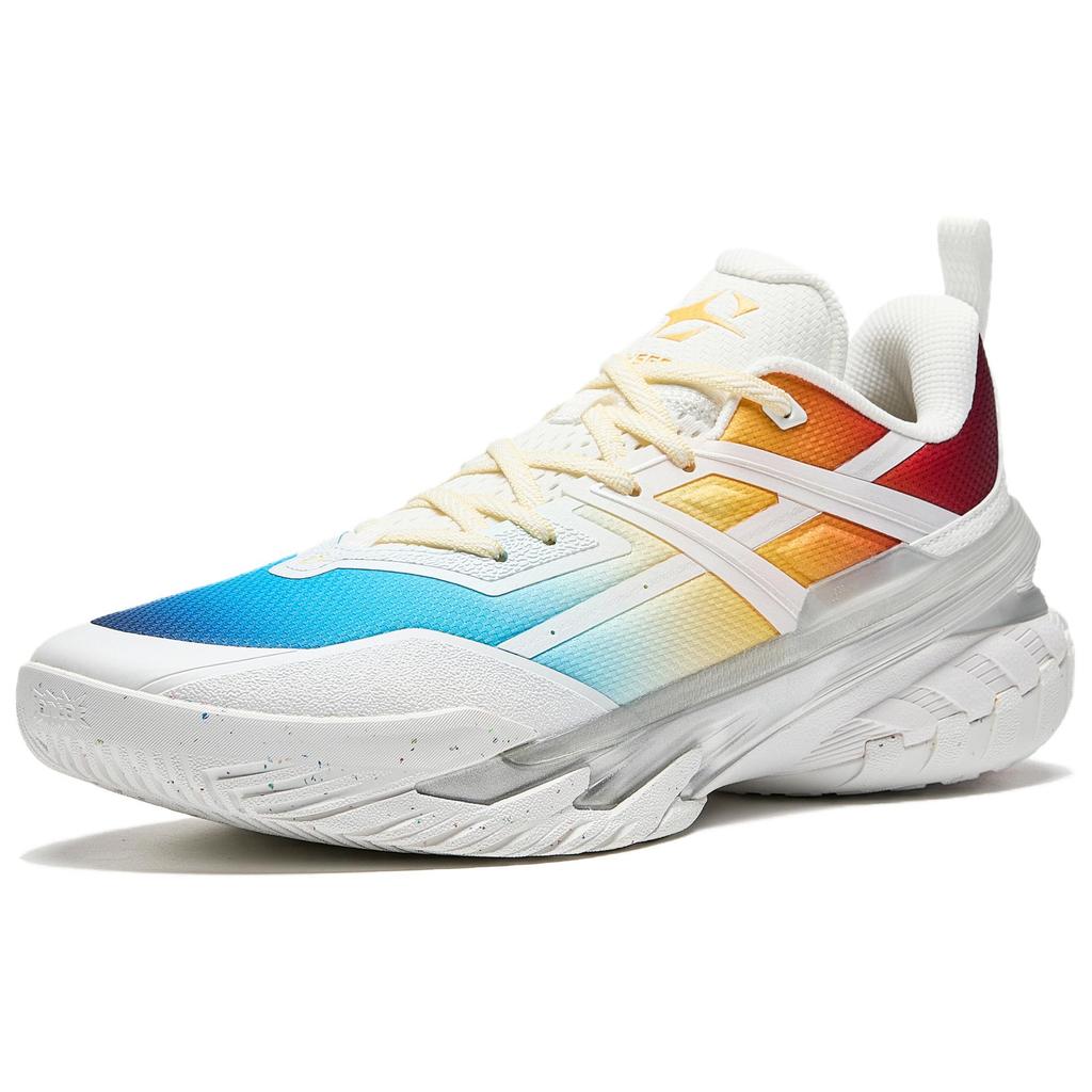 Anta Cushioning Slip Resistant Anti Rollover Low Top Basketball Shoes Men's White Blue Yellow 912541602Q-8