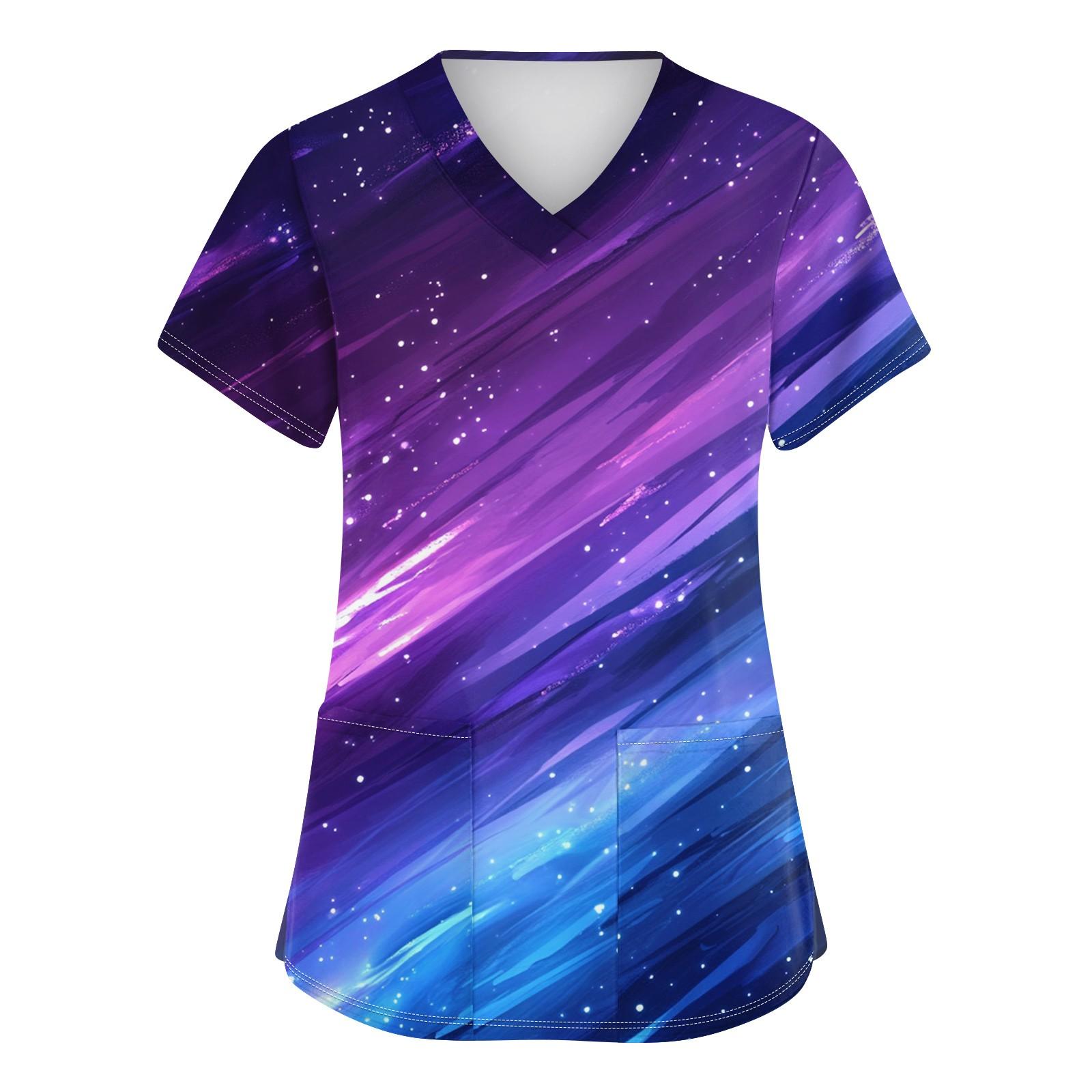 

Женская мода с v-образным вырезом, короткими рукавами и карманами, топы с принтом M тёмно-синий