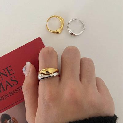 Gold  Color Irregular Wave Rings Trendy Simple Geometric Handmade Jewelry For Women Couple Adjustable Ring Wedding