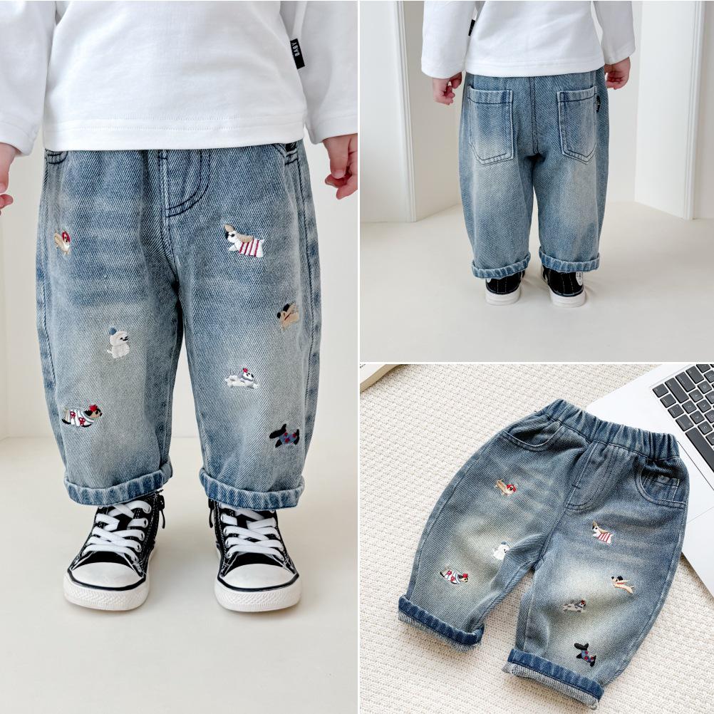 2026 Spring/Autumn Unisex Baby Toddler Embroidered Cartoon Soft Denim Jeans