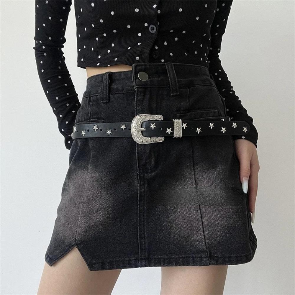 Punk Style Y2K Wide Belt Punk PU Leather Waistbands Fashion Star Rivet Waist Belt  Women
