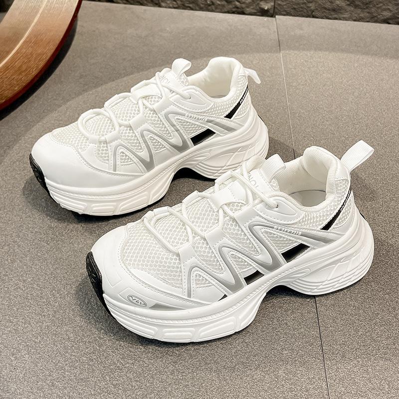 

Толстая подошва дышащих папиных туфель, женская, летняя, сетчатая, повседневная и удобная обувь для походов на открытом воздухе, спортивная обувь для путешествий 2024 года 35 белый