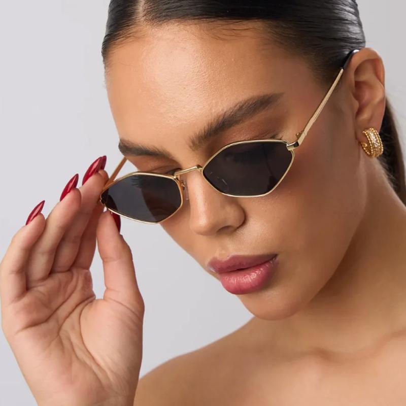 3pcs Fashion Polygon Small Frame Sunglasses Retro UV Protection Metal Frame Sun Glasses Personalized Brand Design