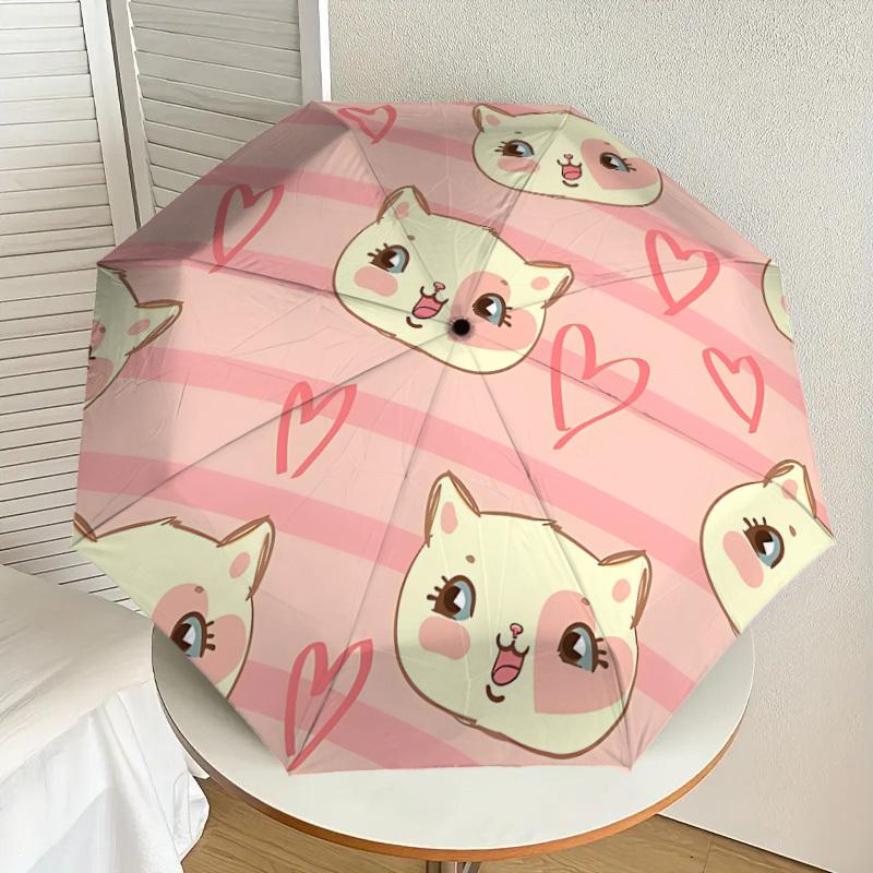 1pc Kawaii Cat Faces Automatic Folding Umbrella, 8 Ribs Iron Frame, Suitable for Outdoor Travel and Daily Use yy251120201