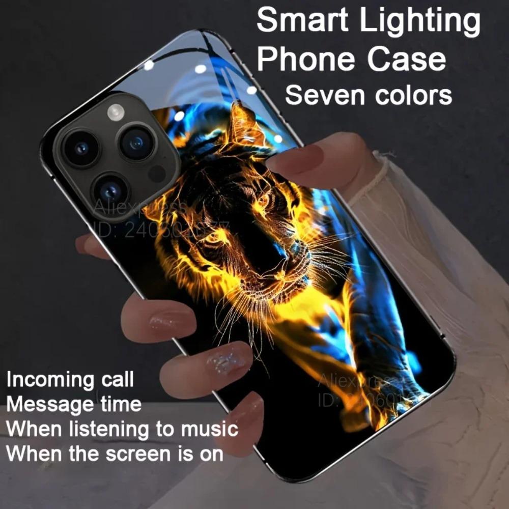 

Black Golden Beast King Luminous Mobile Phone Cover For iPhone 16 Pro Max 15 14 Plus 13 XSmax XR X Voice Control Glow Phone Case iPhone 16 Plus