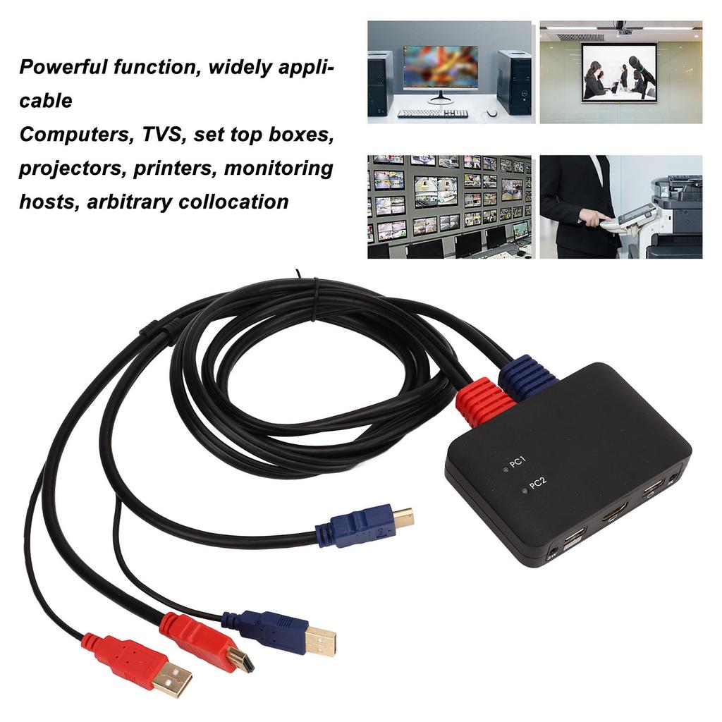 HD Multimedia Interface Switcher 2 in 1 Out KVM Splitter Adapter for Mouse Keyboard Laptop Computer Printer Projector