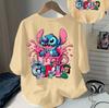 2026 New Cartoon Stitch and Partner Anime Graphic Print Unisexs and Womens Wear Crew Neck Loose Large Size Short Sleeve