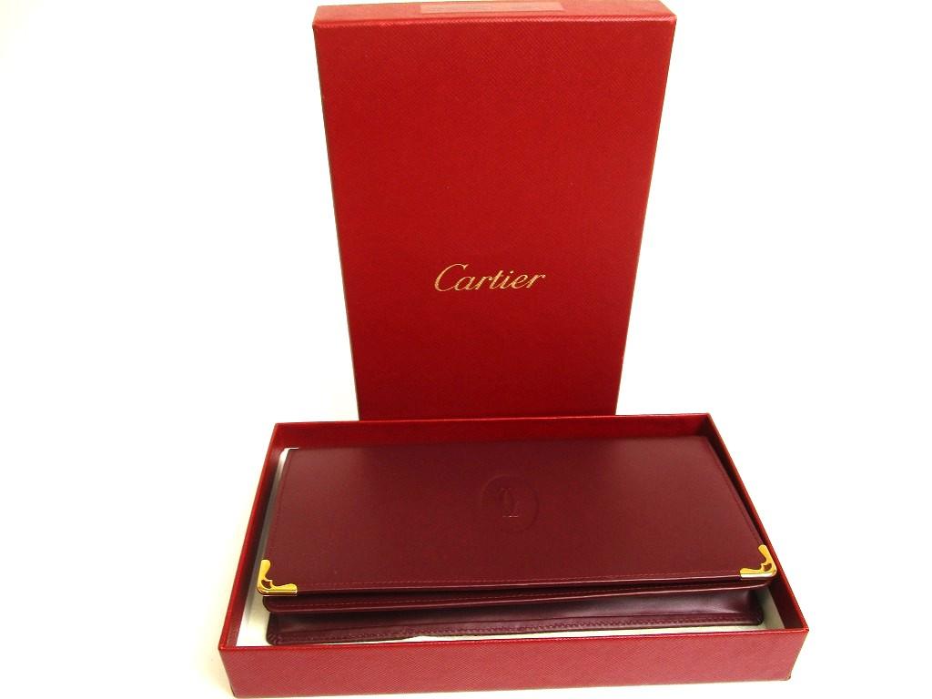 Оригинальный кошелек Cartier Must de Cartier из бордовой кожи, бифолд, длинный #a741 Восстановленный