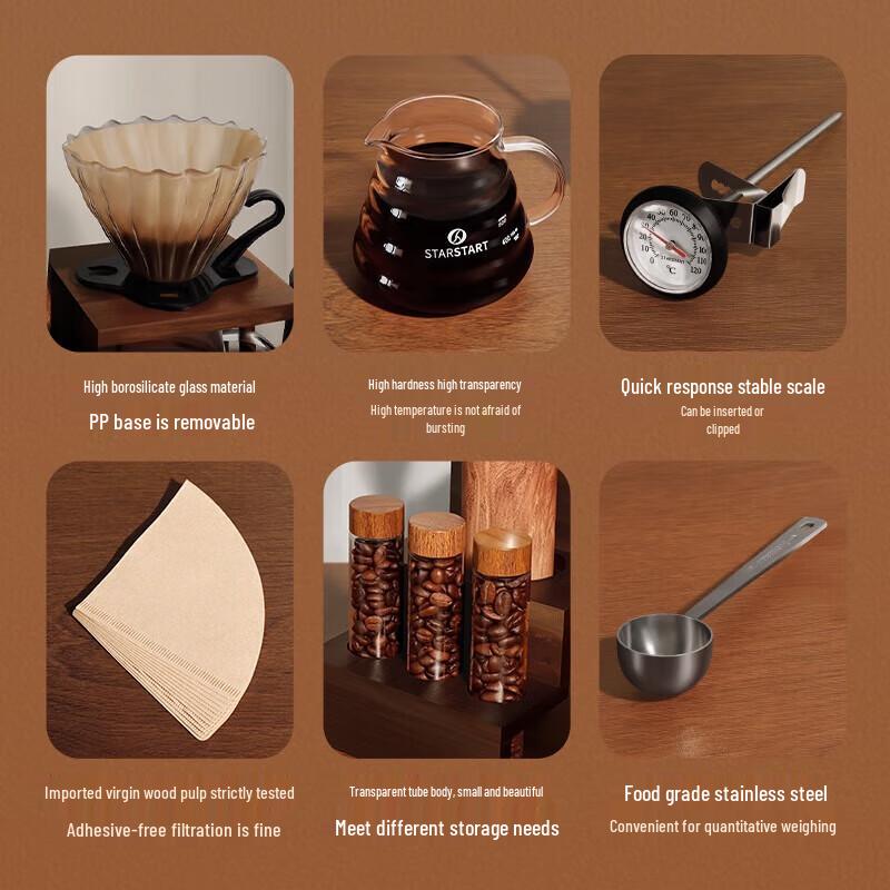 STAR-START 12-Piece Pour-Over Coffee Set with Wooden Stand