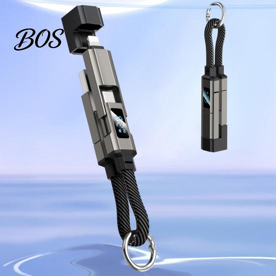 USB-A To USB-C Charger 65W 4 in 1 Keychain Cable, Fast Charging Data Cable LED Display with Display, 8-Pin/Type-C/USB-A/USB-C, Portable Keyring