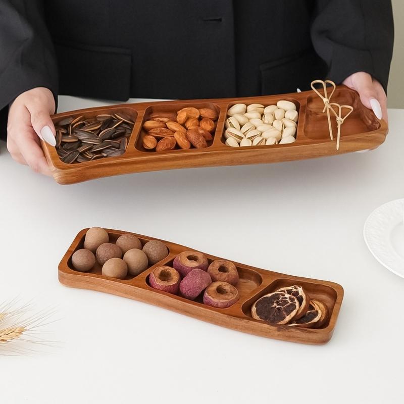 Multiple Compartment Storage Tray Made of Bamboos for Snacks Organization Prevents Flavor Mixing Stylish Irregular Color Pattern