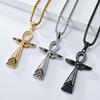 Wasserdichter Zirkon Ankh Kreuz Anhänger Edelstahl Gold Kreuz Ägypten Halskette für Männer Flügel Schmuck