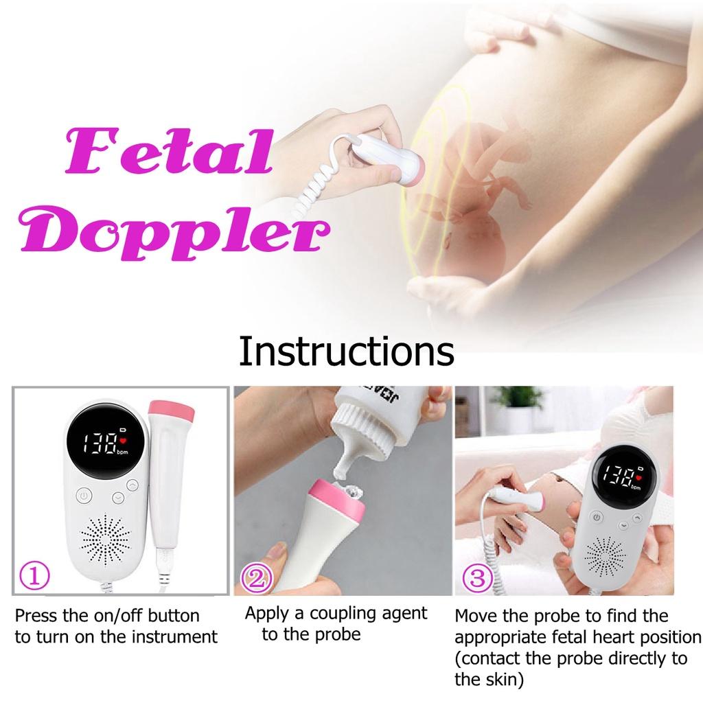 2.5MHz ABS Plastic Baby Heart Rate Monitor Pregnant Women Fetal Heart Rate Meter Household Baby Fetal Doppler Heartbeat Detector White