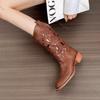 Comemore Hollow Out Western Cowboy Boots for Women 2025 Spring Summer Retro Embroidered Mid-calf Cool Boots Ethnic Knight Botas