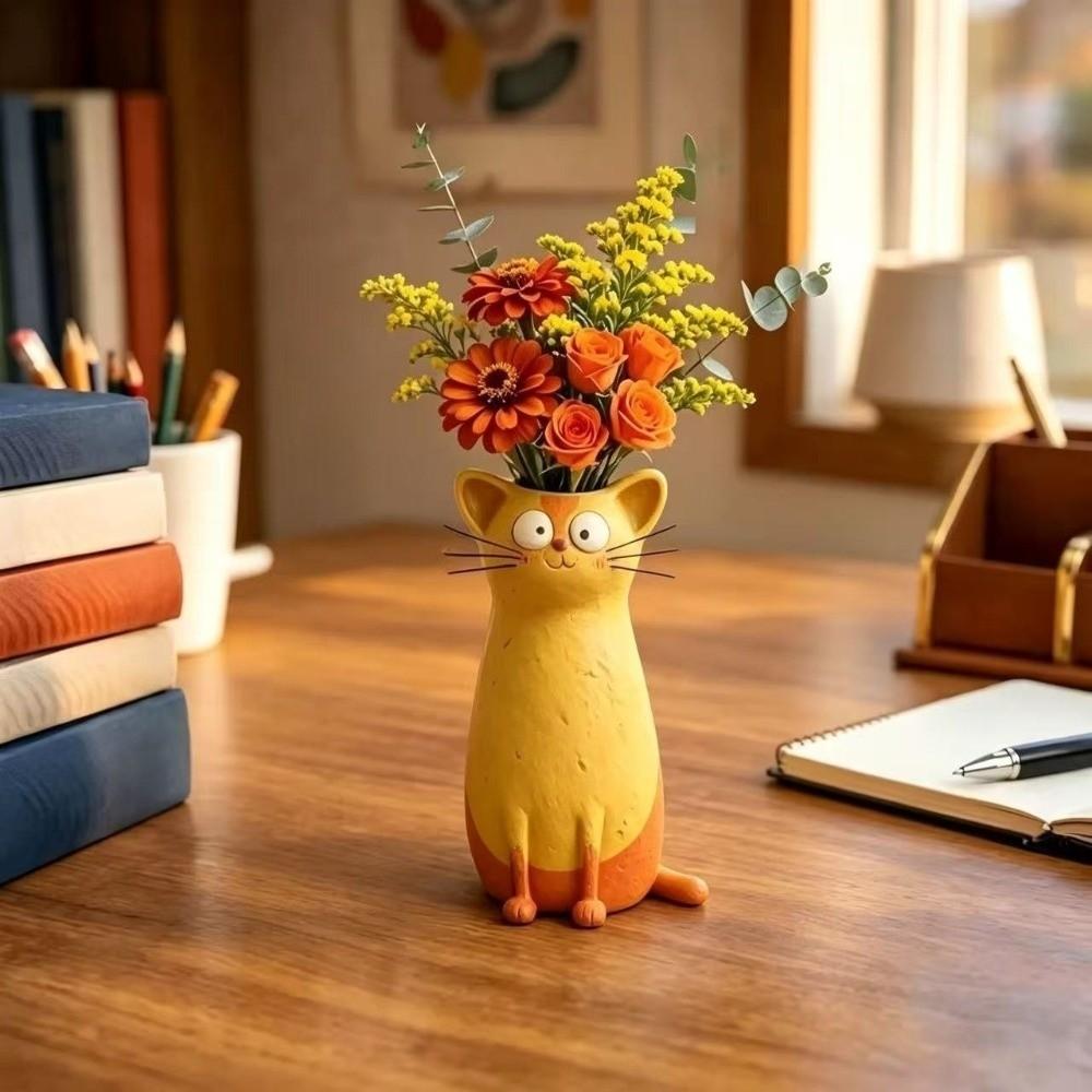 Aesthetic Whimsical Cat Vases Handmade Quirky Cat Planter Cat Bud Vase Gift for Lovers