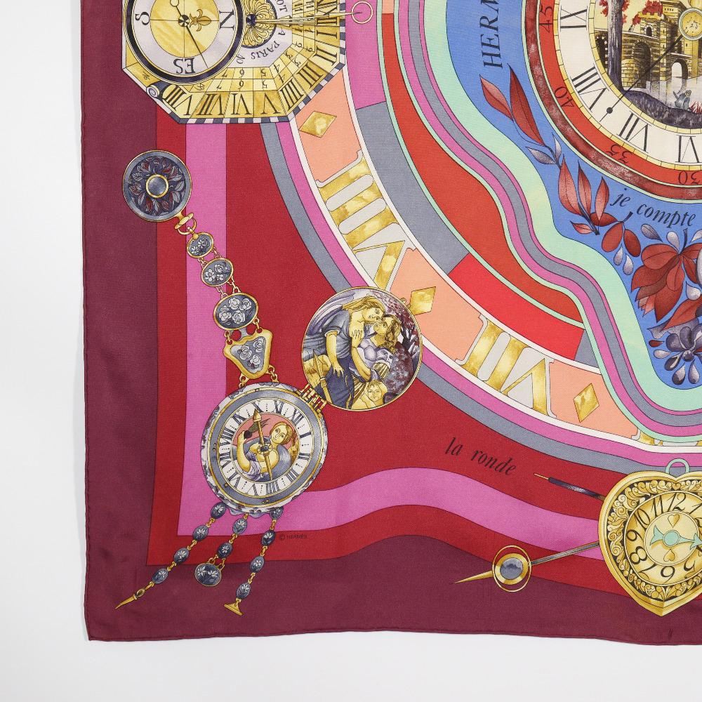 Hermes Carree90 Scarf Parmi Les Fleurs Je Compte Les Heures Time Spent In the Flowers Red/multicolor Silk Women Used