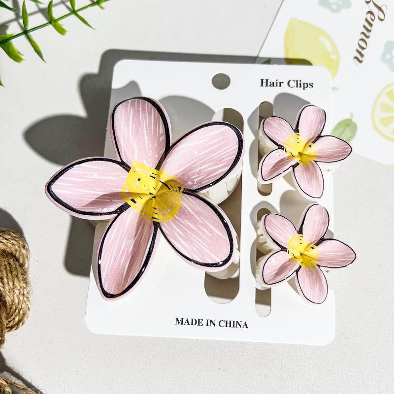 Printed Flower Clip Set High-end Seaside Vacation Flower Hair Clip Shark Clip Hair Accessory