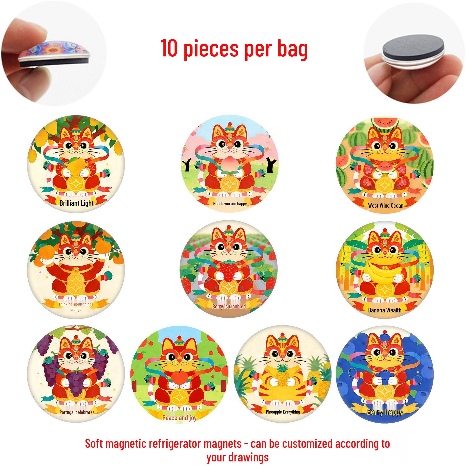 

Cute Cartoon Cat Crystal Glass Magnetic Fridge Sticker - Creative Home Decoration Set of 10 Refrigerator Stickers 25mm (SJB465)