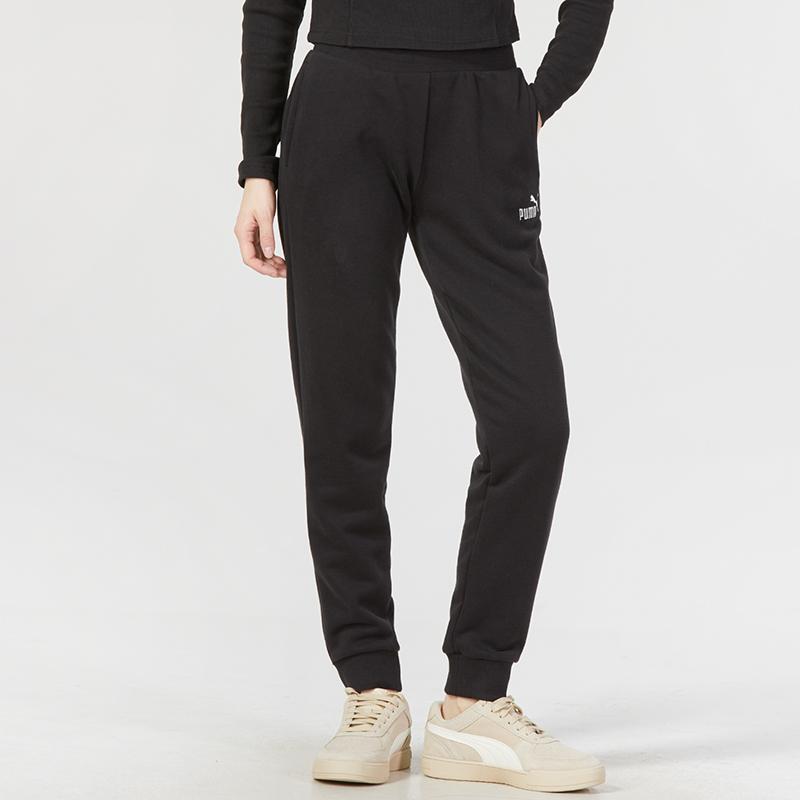 Puma Solid Color Logo Print Casual Cuffed Sweatpants Women Bottoms Black 675645-01