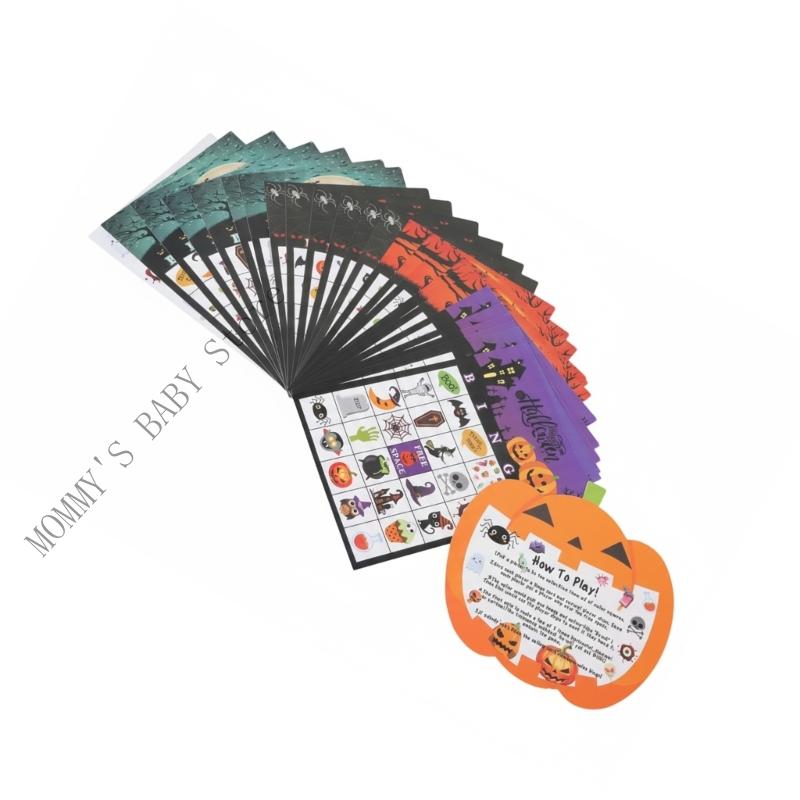 H3CD Pack Of 24 Halloween Bingo Game Cards For 24 Players Durable Paper Family Party Supplies Halloween Themed Illustrations CN