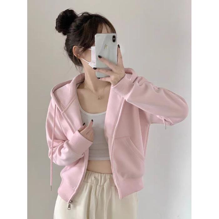 Spring/Autumn Korean Oversized Velvet Hoodie Cardigan - Stylish Zipper Sweatshirt