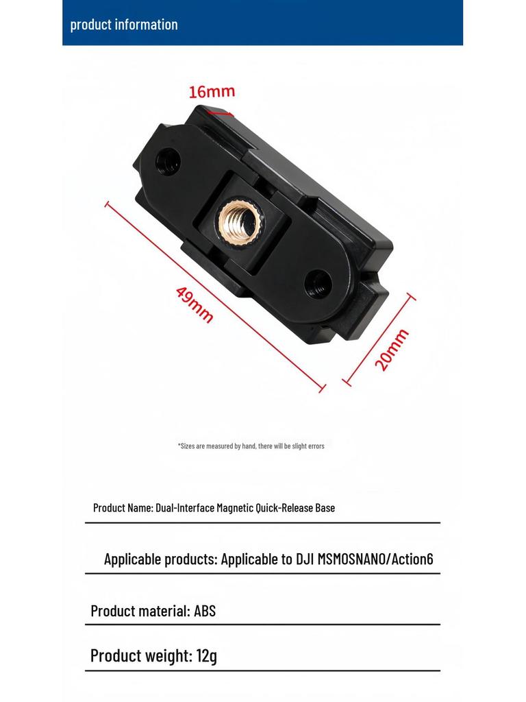 DJI Osmo Action6/Nano Two-Way Magnetic Quick-Release Base for Action Cameras