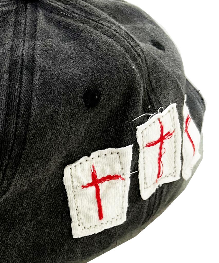 SK8ER ROCK Patchwork Pigmentwashing Ball Cap ((Charcoal))