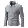 Mens Stand Collar Thickened Jacquard Zip Up Cardigan Knit Sweater