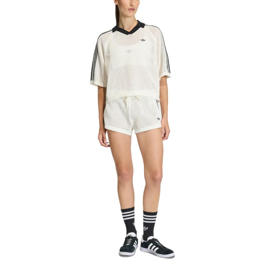 Adidas Originals Loose Classic Short Sleeve Knitted Crochet Polo Shirt Women tops KC6490