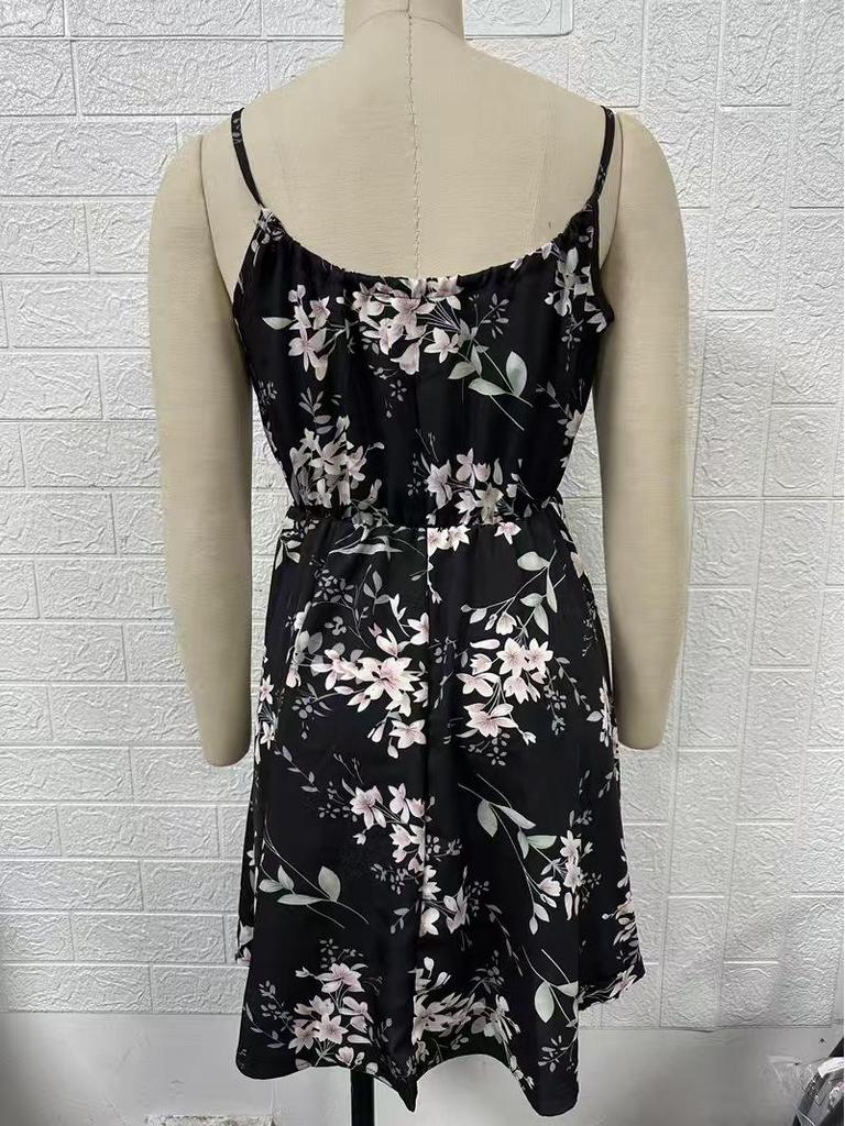 2026 Summer Floral Strappy Sleeveless Dress for Women: New Fashion with Elastic Waist.
