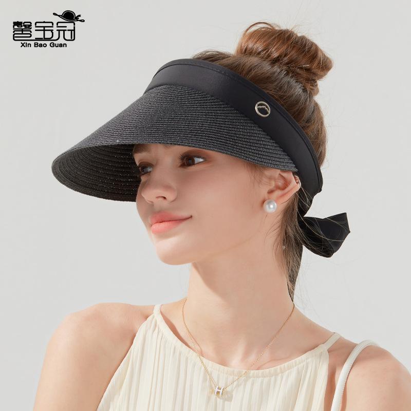 Cool Straw Hat Children's Outdoor Big Eaves Straw Hat Summer Shade Sunscreen Hat Versatile Fashion Ribbon Empty Top Hat