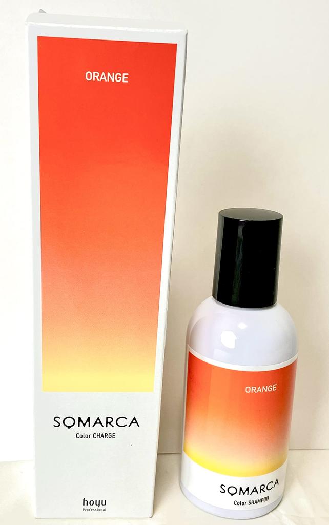 Hoyu Somaruka Color Shampoo, Orange, 150ml and Color Charge (Color Treatment), Orange, 130g, Assorted (2 bottles)