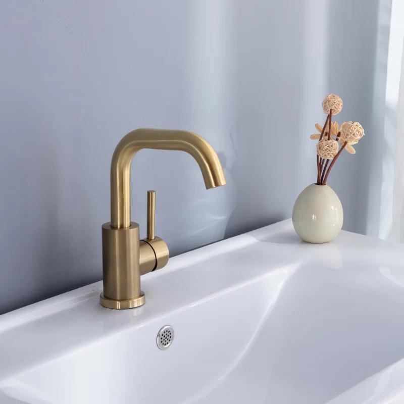 304 Stainless Steel Black/Brushed Gold Hot And Cold Water Mixer Tap Bathroom Basin Washing Table Rotating Basin Faucet Crane