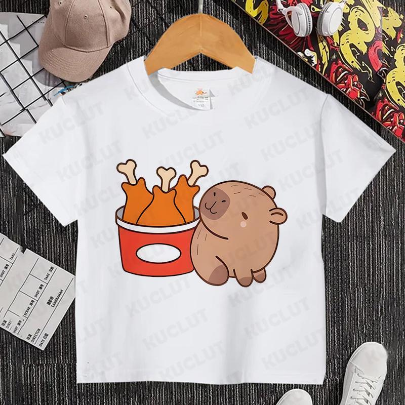 

Детская одежда Kawaii Cartoon Anime Capybara футболка с коротким рукавом Cute Capybara Lover Animal Capybaras Harajuku футболка подарок 3T(100cm)