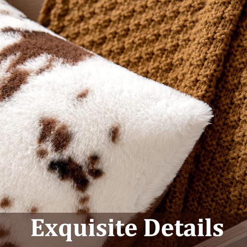 2pcs/set Dairy Cow Pattern Print Plush Pillow Cover Soft Furry Cushion Case Home Decor pillowcase for Living Room Sofa & Bedroom