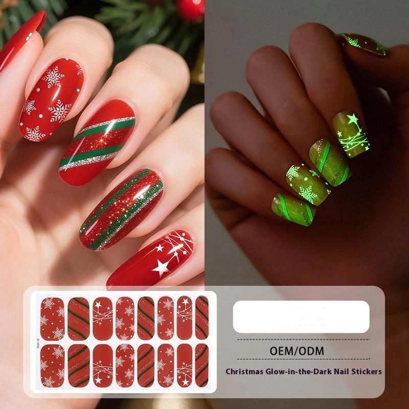 Christmas Nail Strips With Nail File Santa Claus Christmas Tree Sock Christmas Nail Strip Full Wraps For Women Holiday Art