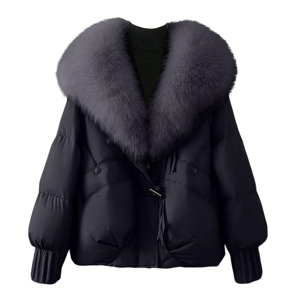Women's Solid Color Fashionable Thick Warm Temperament Cotton Jacket With Large  Collar Cotton Coat Jacket